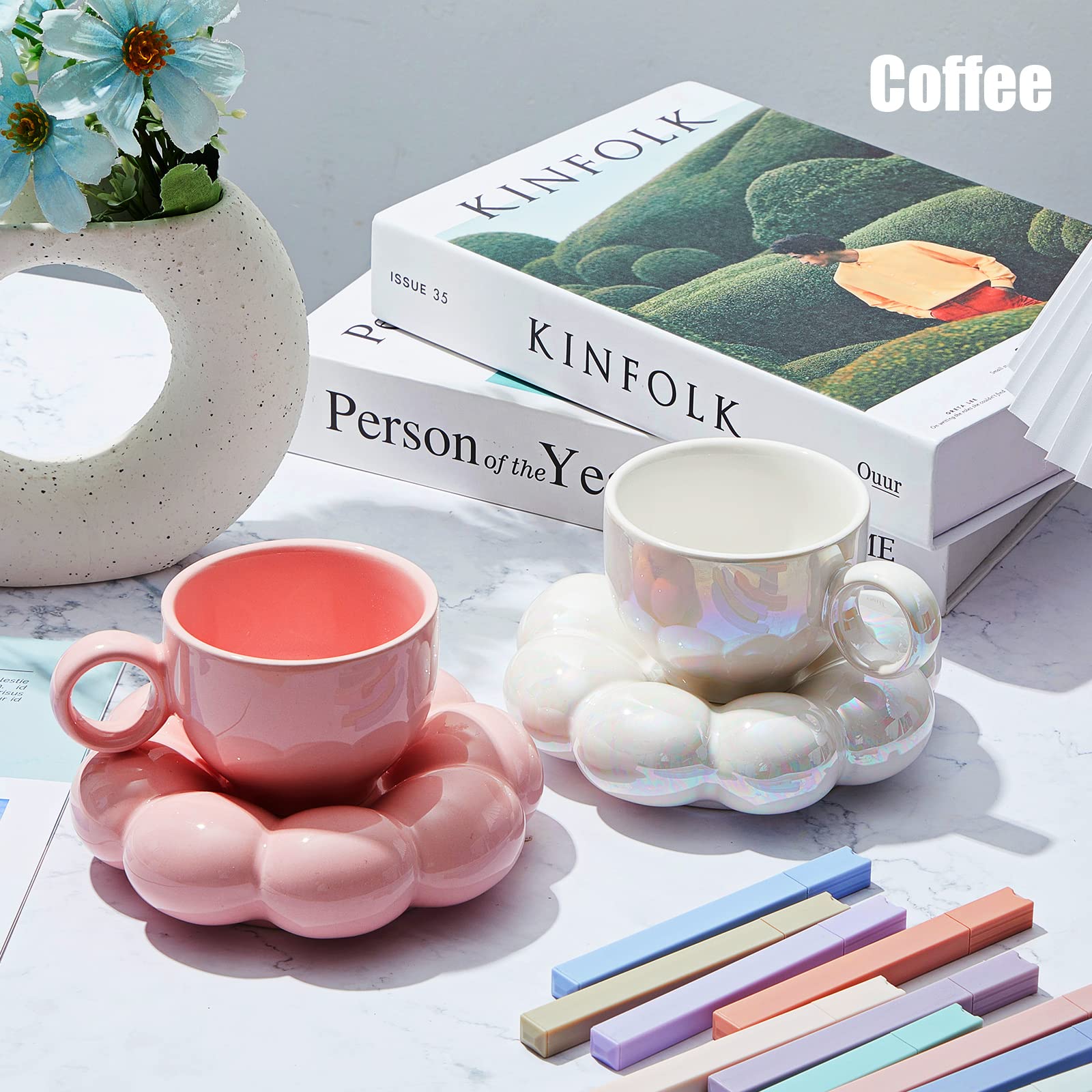 2 Pieces Ceramic Cloud Mug Cute Cup With Coaster 7Oz Cute Ceramic Coffee Mug With Saucer Set For Office Home Coffee Tea Latte Mi